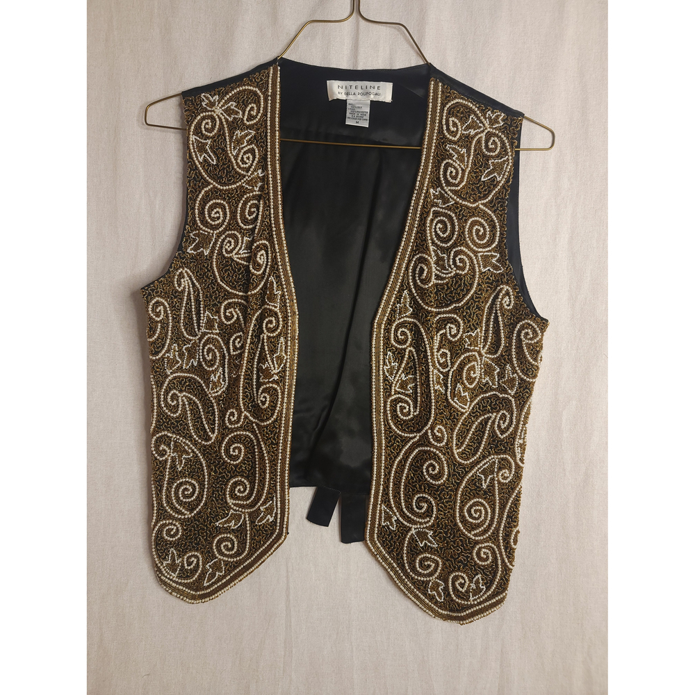 5 bundle sequin vests NiteLine Della Roufogali Gold Beaded Vest M Wilk/Polyester